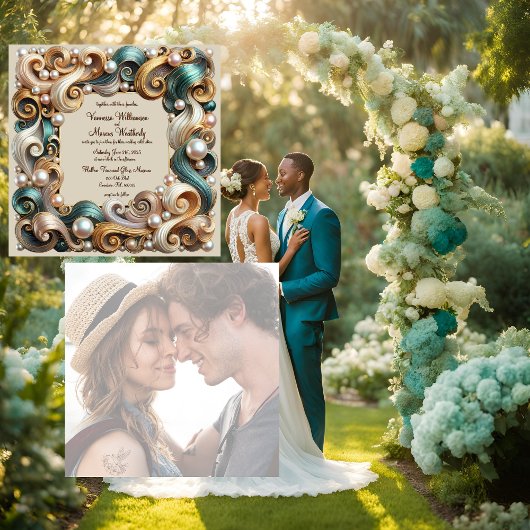 Élégance de la Côte de Perle Faire-Part de Mariage