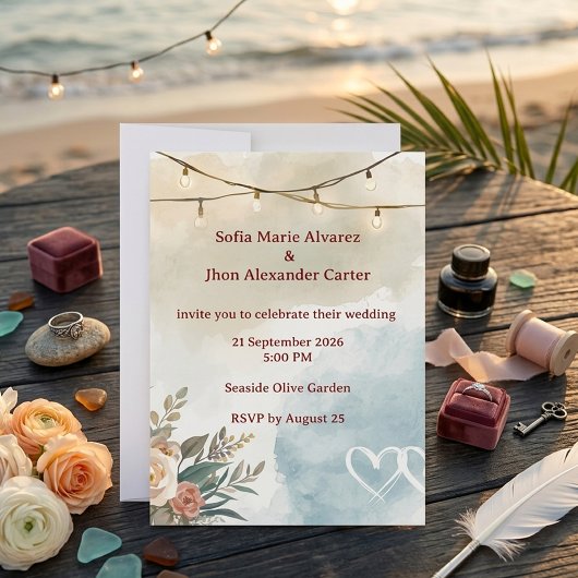 Élégance de plage douce Invitation esthétique mode