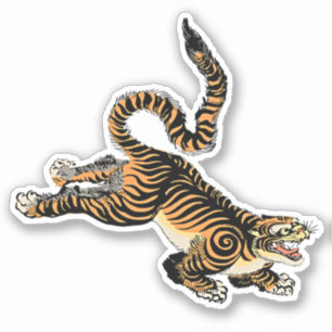 Élégance du feu : Autocollant japonais de tigre