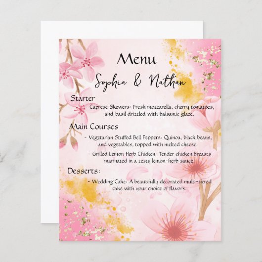 Elégance en Harmonie : Menu Mariage rose et or (Devant / Derrière)