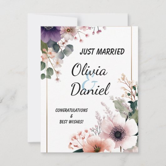 🌸 Élégance Florale "Tout Juste Mariés" – Carte de (Devant)