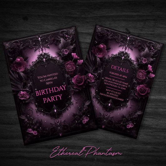 Élégance gothique Invitation d'anniversaire rose e