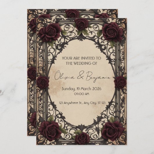 Élégance gothique : Un mariage vintage Invitation (Devant / Derrière)