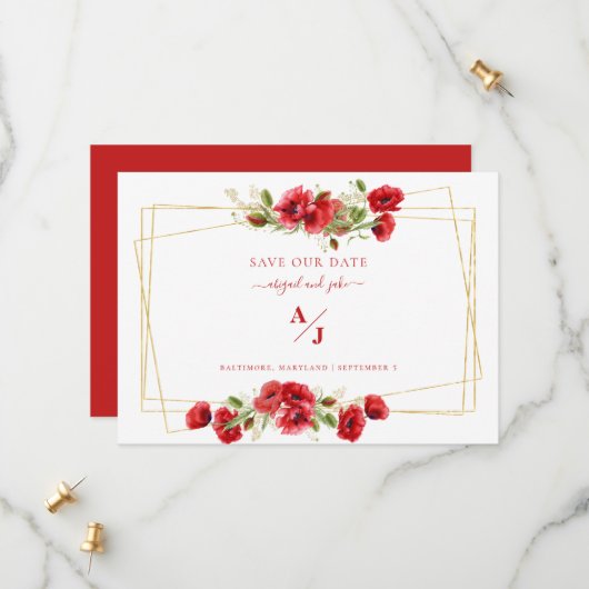 Elegance in het Rode Weddenschap Red onze datum Save The Date (Voorkant / Achterkant in situ)