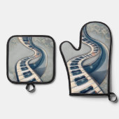 Elegance in piano keys and blossoms. ovenwant & pannenlap set (Voorkant)