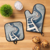 Elegance in piano keys and blossoms. ovenwant & pannenlap set (Top down)