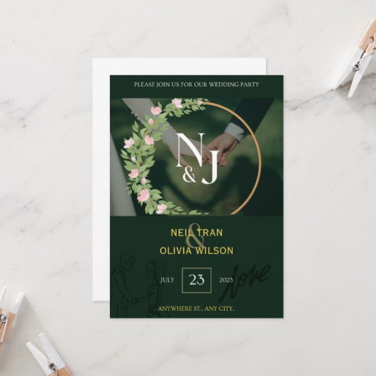 Élégance intemporelle : La Faire-part de mariage f (Devant/Arrière en situation)