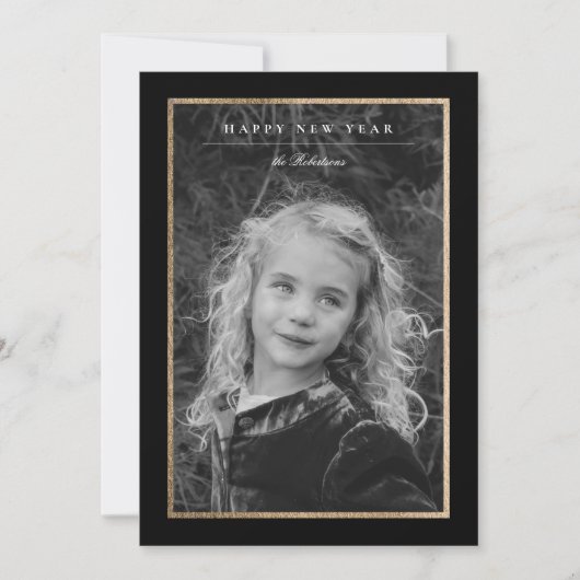 Élégance intemporelle Noir & Or Nouvel An Carte ph (Devant)