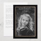 Élégance intemporelle Noir & Or Nouvel An Carte ph (Devant / Derrière)