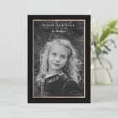 Élégance intemporelle Noir & Or Nouvel An Carte ph (Debout devant)