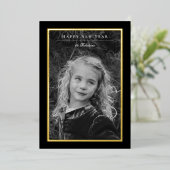 Élégance intemporelle Noir & Or Nouvel An Carte ph (Debout devant)