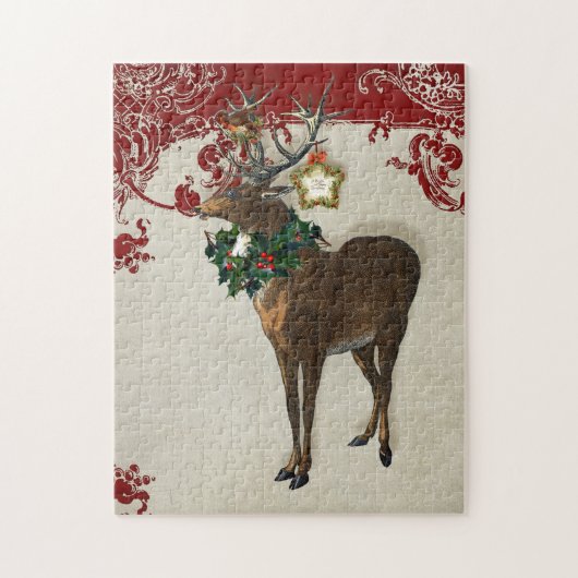  Elegance Kerstmis Deer Antlers Damask Legpuzzel (Verticaal)