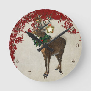  Elegance Kerstmis Deer Antlers Damask Ronde Klok