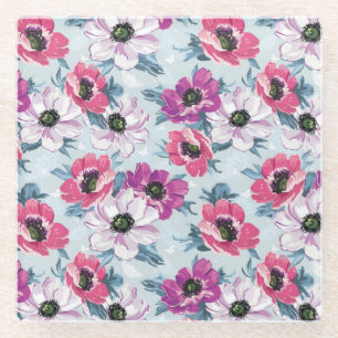 Elegance kleurenbloemen patroon op blauw glazen onderzetter