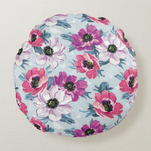 Elegance kleurenbloemen patroon op blauw rond kussen