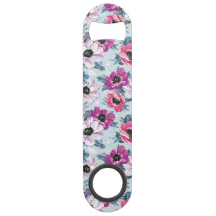 Elegance kleurenbloemen patroon op blauw speed flessenopener