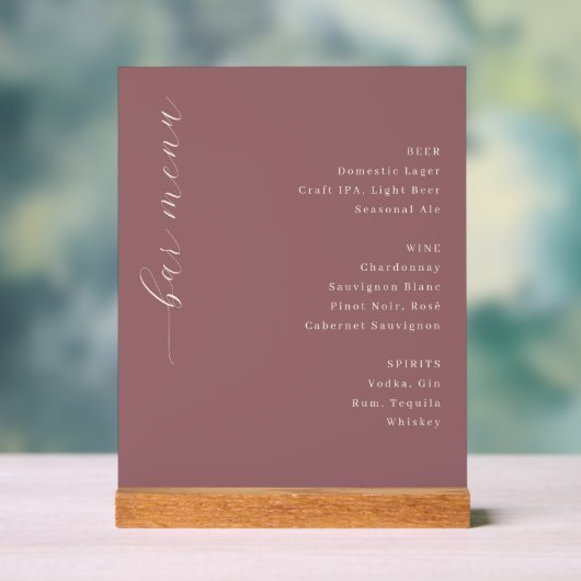 Elegance Maroon Calligraphy Bar Menu (Neutre)