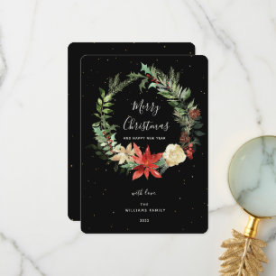 Elegance Merry kerst Wreath Black Golden Card Bedankkaart