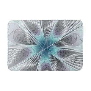 Elegance Modern Blue Grey White Fractal Art Flower Badmat