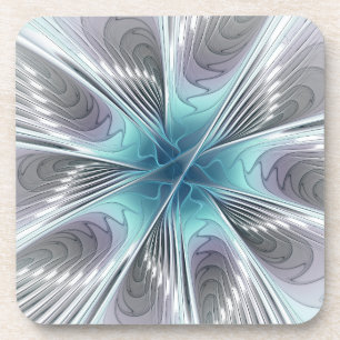 Elegance Modern Blue Grey White Fractal Art Flower Bier Onderzetter