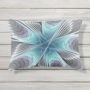 Elegance Modern Blue Grey White Fractal Art Flower Buitenkussen