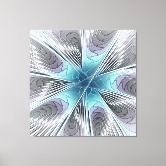 Elegance Modern Blue Grey White Fractal Art Flower Canvas Afdruk (Voorkant)