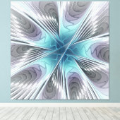 Elegance Modern Blue Grey White Fractal Art Flower Canvas Afdruk (Insitu (Houten vloer))