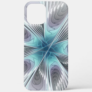 Elegance Modern Blue Grey White Fractal Art Flower iPhone 12 Pro Max Hoesje
