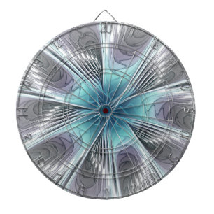 Elegance Modern Blue Grey White Fractal Art Flower Dartbord
