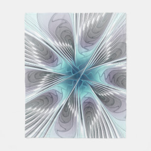 Elegance Modern Blue Grey White Fractal Art Flower Fleece Deken