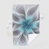 Elegance Modern Blue Grey White Fractal Art Flower Golfhanddoek (Insitu)