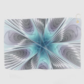 Elegance Modern Blue Grey White Fractal Art Flower Golfhanddoek (Horizontaal)
