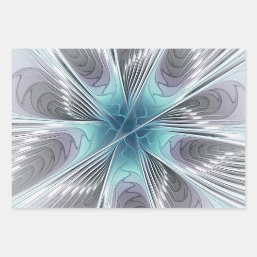 Elegance Modern Blue Grey White Fractal Art Flower Inpakpapier Vel (Voorkant)