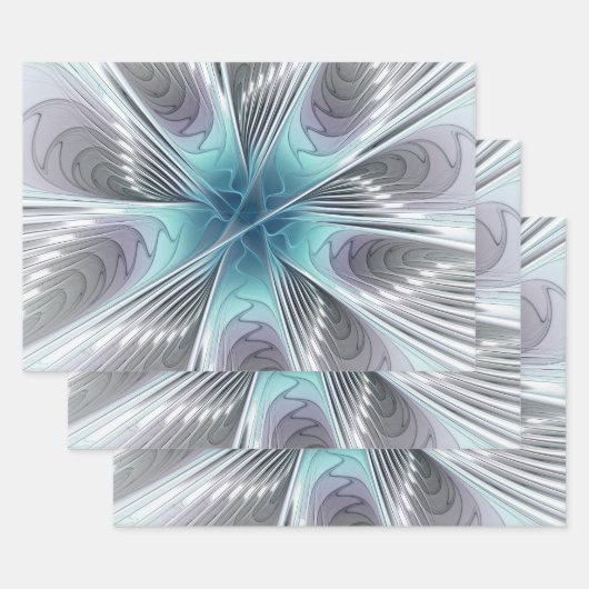 Elegance Modern Blue Grey White Fractal Art Flower Inpakpapier Vel (Set)