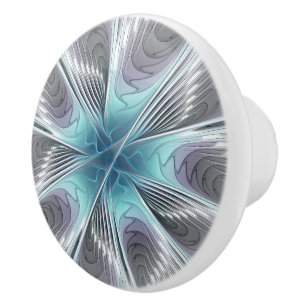 Elegance Modern Blue Grey White Fractal Art Flower Keramische Knop