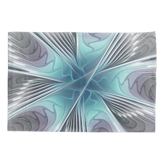 Elegance Modern Blue Grey White Fractal Art Flower Kussensloop (Achterkant)