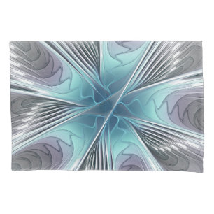 Elegance Modern Blue Grey White Fractal Art Flower Kussensloop