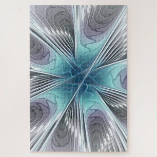 Elegance Modern Blue Grey White Fractal Art Flower Legpuzzel