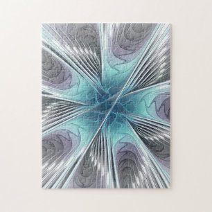 Elegance Modern Blue Grey White Fractal Art Flower Legpuzzel
