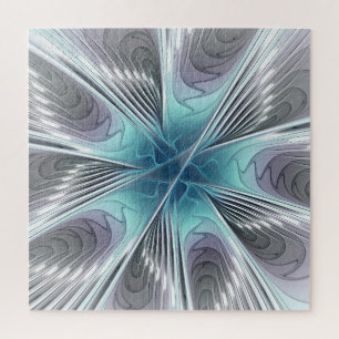 Elegance Modern Blue Grey White Fractal Art Flower Legpuzzel