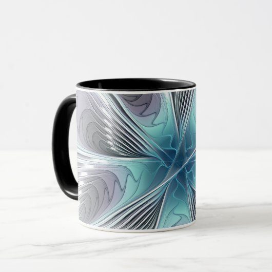 Elegance Modern Blue Grey White Fractal Art Flower Mok (Voorkant links)