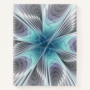 Elegance Modern Blue Grey White Fractal Art Flower Notitieboek