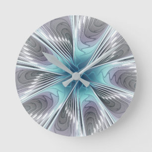 Elegance Modern Blue Grey White Fractal Art Flower Ronde Klok