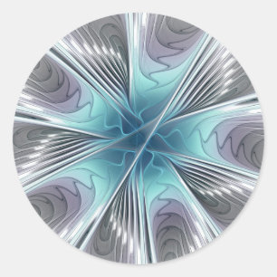 Elegance Modern Blue Grey White Fractal Art Flower Ronde Sticker
