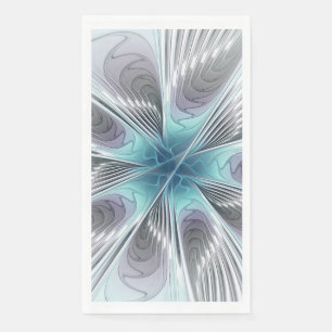 Elegance Modern Blue Grey White Fractal Art Flower Servet