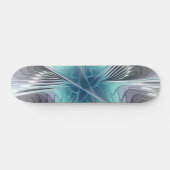 Elegance Modern Blue Grey White Fractal Art Flower Skateboard (Horizontaal)