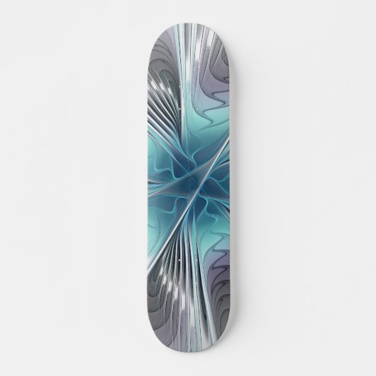 Elegance Modern Blue Grey White Fractal Art Flower Skateboard (Voorkant)