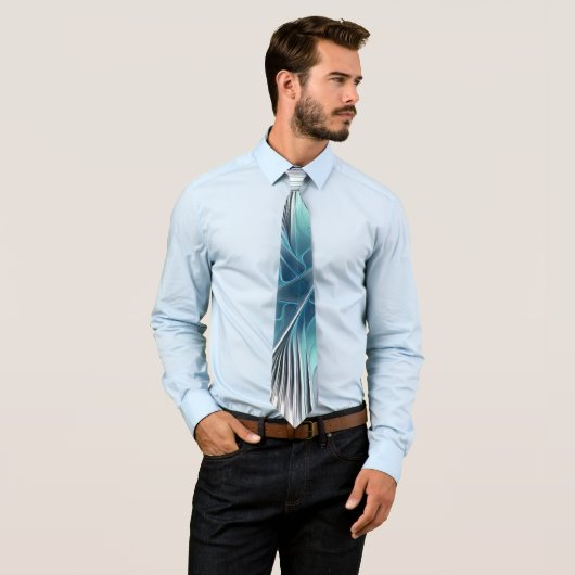 Elegance Modern Blue Grey White Fractal Art Flower Stropdas (In situ)