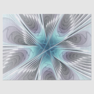 Elegance Modern Blue Grey White Fractal Art Flower Tissuepapier