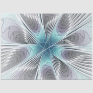Elegance Modern Blue Grey White Fractal Art Flower Tissuepapier